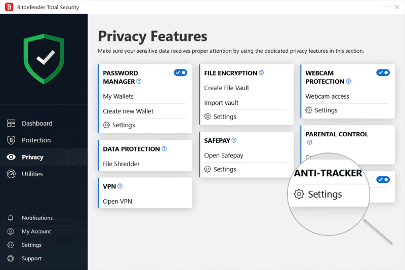 Bitdefender Anti-Tracker: វិធីតំឡើងនិងបើកដំណើរការ